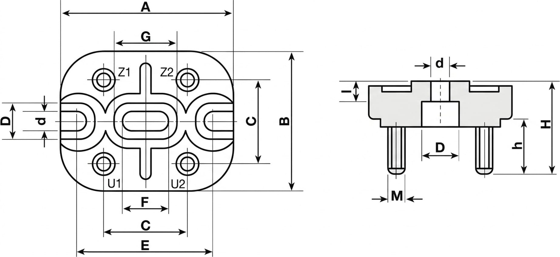 Disegno tecnico morsettiera 4 perni